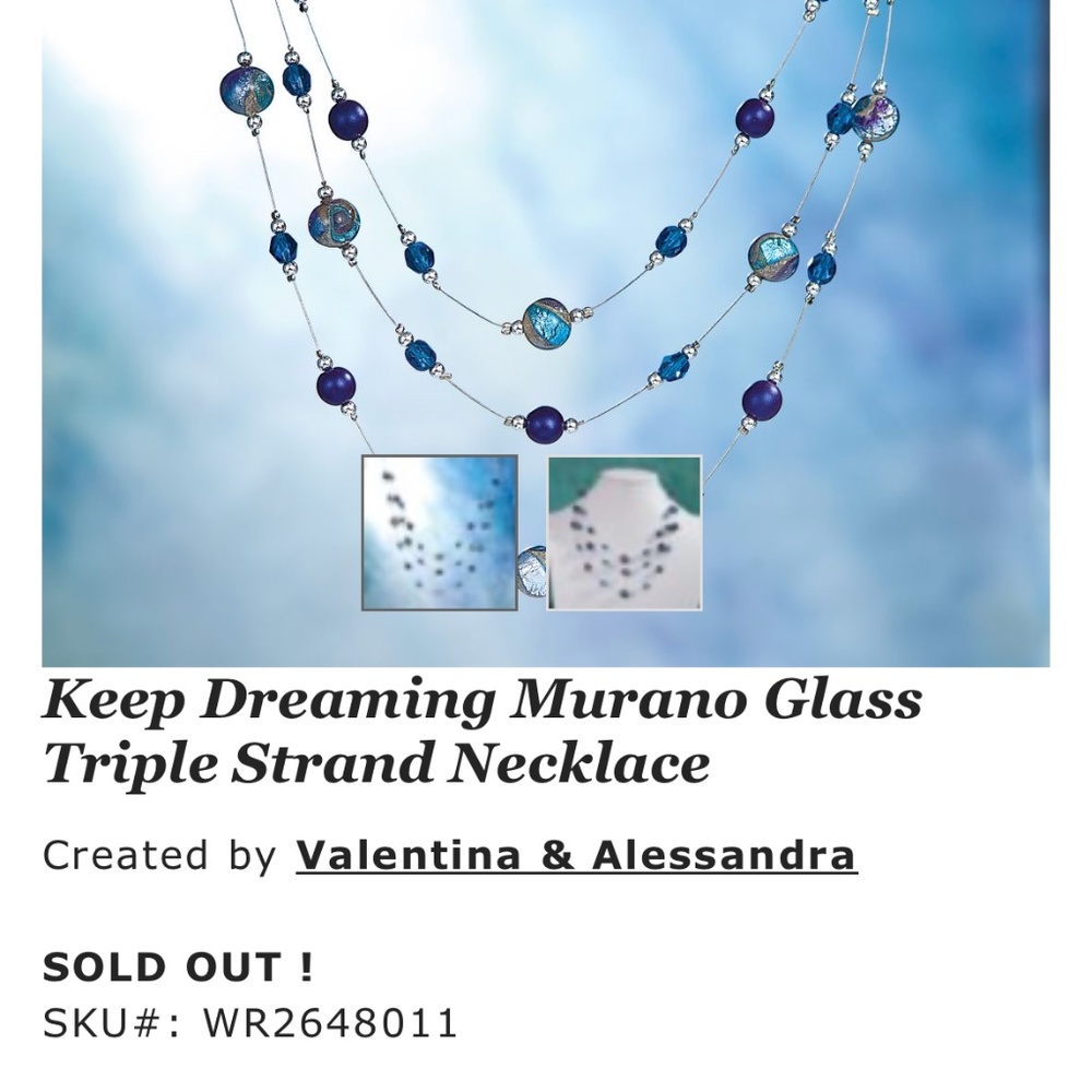 NWT Uno Alla Volta Keep Dreaming Murano Glass Strand Necklace